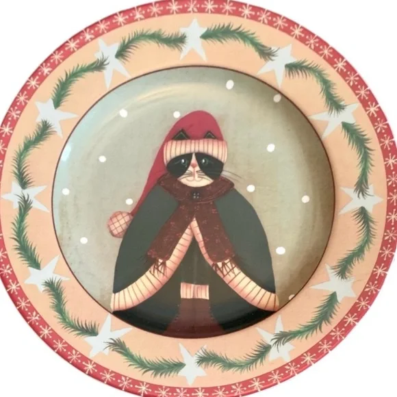 Oneida / Holiday Cats / Mix of 4 Stoneware Salad/ Dessert Plates in box - Picture 7 of 14